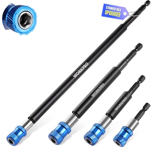 WORKPRO Drill Bit Extension Set, 4Pcs Magnetic Drill Screwdriver Bit Holder Extender with Aluminum Sleeve, 1/4 Inch Hex Quick Release Bit Holder for Drill in 2-3/8, 4, 6, 12