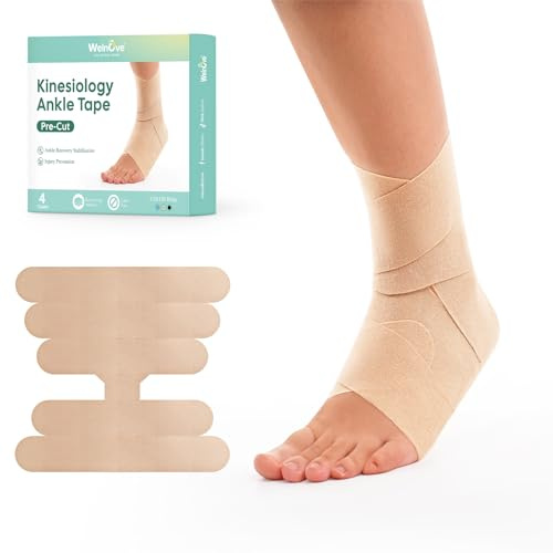Welnove Sport Kinesiology Ankle Tape, Support for Ankle Comfort & Activity Stability, Waterproof, Flexible (Beige, 4-Pack)