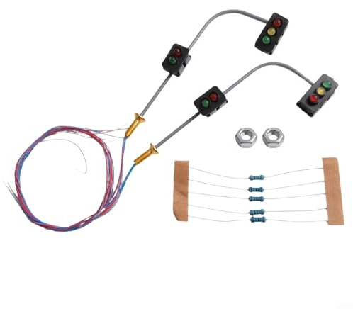 Trayneel HO Scale LED Ampel und Fußgängerüberweg Straßen-Signal-Set mit Drähten und Widerständen für Modelleisenbahn-Layouts, N-Skala kompatibel, 2er-Pack