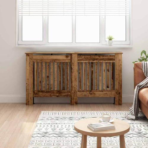 Mokuyary Cache-Radiateur Bois Ancien 152 x 19 x 81,5 cm Housse Décorative, Couverture de Chauffage Meuble de Rangement Adaptées au Salon, à la Chambre, au Couloir