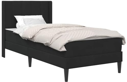 vidaXL Bettrahmen mit Matratze Schwarz 90 x 200 cm Samt, Modernes Schlafzimmermöbel, Rechteckiges Bettgestell, Moderner Samt, Komfortable plüschige Matratze, Elegantes Design, Minimalistischer Stil