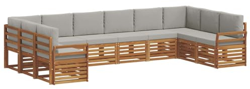 vidaXL Sofagarnituren 10 pcs Natürlich und Hellgrau Massivholz Akazie, Moderner Garten-Sofa-Sectional, Robustes Lounge-Set, perfekte Möbel für Deine Terrassen-Entspannung