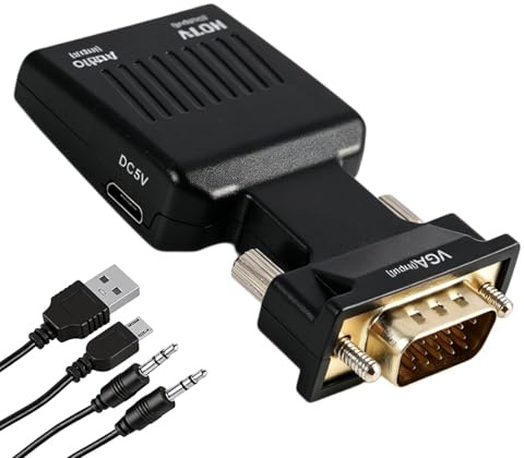 XiDeShop Adattatore convertitore attivo da VGA a HDMI con audio 1080p, connettore da PC VGA a ingresso HDMI su Televisione/Monitor, inclusione cavo audio e USB, trasmissione video ad alta definizione