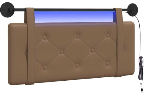 vidaXL Hängendes Kopfteil Mit LED Licht Cappuccino Kunstleder, Elegantes Schlafzimmermöbel, rechteckige Wandkopflehne, gepolsterte Rückenlehne, zeitgemäßes Design