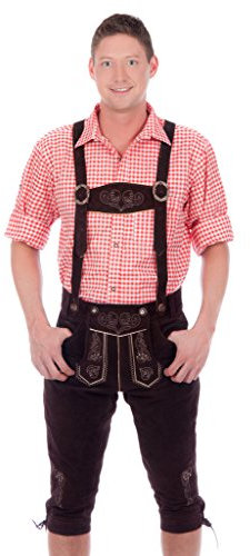 Herren Trachten Kniebundhose dunkelbraun aus feinstem Rindsveloursleder, 58 (106-109cm), Dunkelbraun