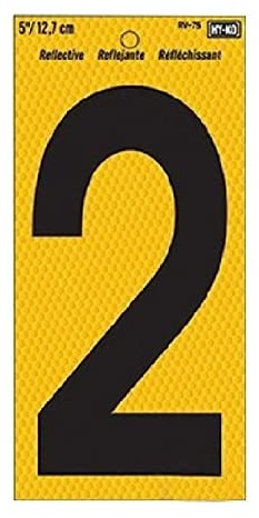 Hy-ko Rv-75/2 Reflective Numbers 2, Adhesive Vinyl, 5 (Pack of 10)