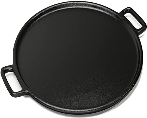 Home-Complete HC-5001 Cast Iron Pizza Pan-14” Skillet for Cooking, Baking, Grilling-Durable, Long Lasting, Even-Heating and Versatile Kitchen Cookware, Black