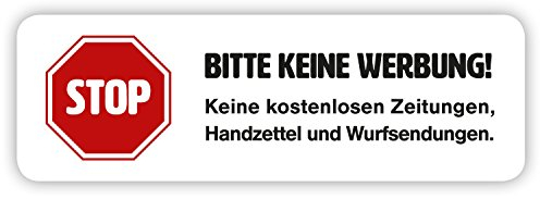 Aufkleber Bitte keine Werbung! in weiß für Ihren Briefkasten (4 Stück)