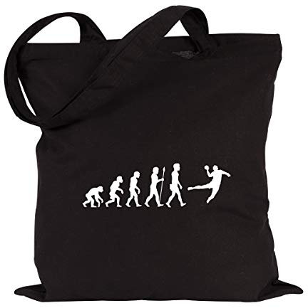 JUNIWORDS Jutebeutel - Wähle ein Motiv & Farbe - Evolution Handball (Beutel: Schwarz, Motiv: Weiß)