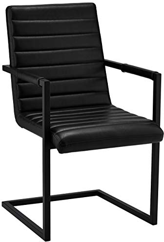Ibbe Design 2er Set Schwarz Kunstleder Esszimmerstühle Vintage Industrial Freischwinger Küchenstühle mit Armlehnen Anny, Schwarz Metallgestell, 53x66x93cm