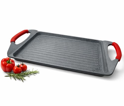 NAMAI - Bistecchiera Induzione Rettangolare, 45,5 CM x 27 CM | Rivestimento Antiaderente, Alluminio Pressofuso, Adatta In Lavastoviglie, Adatta a Tutti i Piani Cottura