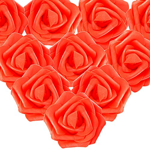 MEJOSER (Dia. 7cm) 50 Pezzi Rose Finte Rosso Teste di Fiori Artificiali Sposa Decorazione Matrimonio Nuziale Festa Casa Fai da Te