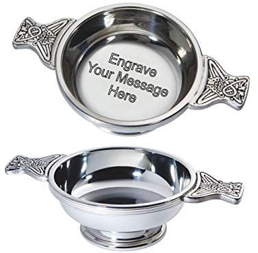 Wentworth Pewter - Large Pewter Quaich Whisky Tasting Bowl Loving Cup Burns Night (115mm Bowl) (with Engraving)