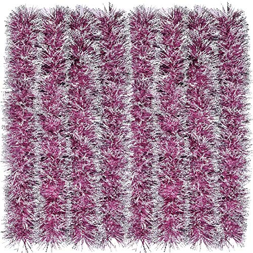 EBOOT 39.4 Feet Shiny Tinsel Garland - Metallic Christmas Tree Hanging Decorations for Indoor and Outdoor Holidays (Light Pink)