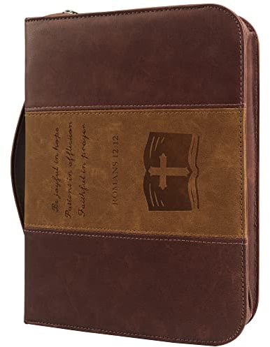 GraduatePro Bibelhülle mit Reißverschluss Leder Groß für Männer Frauen Bibel Buchumschlag Prägung Wasserdicht Tragbar Handtasche Geschenk Braun