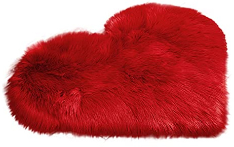 VanderHOME Teppich Herzform Langflor Lammfellimitat Bettvorleger Waschmaschinenfest Weich und Flauschig Wohnzimmer Schlafzimmer Deko Herz Kleiner Teppich, Rot 40x50 cm
