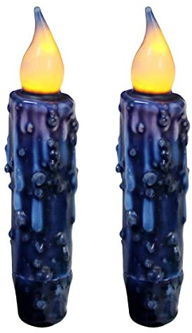CVHOMEDECO. Real Wax Hand Dipped Battery Operated LED Timer Taper Candles Rustic Primitive Flameless Lights Decor, 4.75 Inch, Navy Blue, 2 PCS in a Package