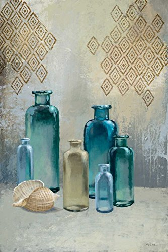 Art Canvas Toile tendue sur bois – Bars bouteilles en verre I Marcon Michael – Image verticale en verre Bouteilles en verre bleu 45_X_30_in