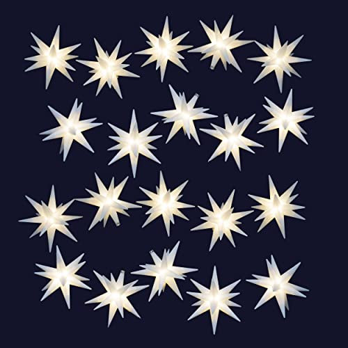 GURU SHOP Sternenkette, Lichterkette mit 20x LED Adventsstern, Außenstern, Weihnachtsstern Ø 12 cm, Länge 18 m, mit Timer -20er Weiß