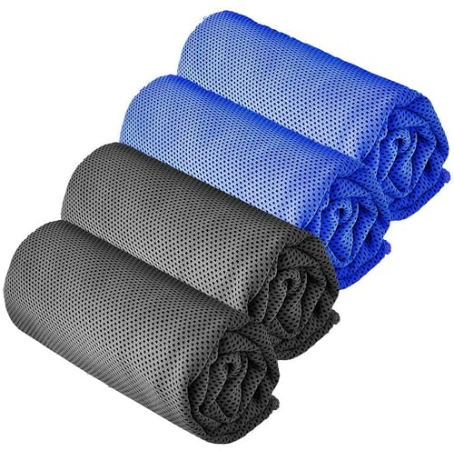 YQXCC Kühlendes Handtuch 4 Stück, Sofortige Kühlung für Nacken & Gesicht | 120x30 cm, Weiches, Atmungsaktives Mikrofaser für Yoga, Golf, Reisen, Sport, Camping, Fußball, Fitness & Outdoor-Sport