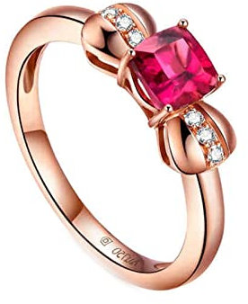 Lieson Ehering Frauen, Damen Ring 18K Rotgold Eckig Knot mit Kissen Turmaline 0.52ct Hochzeit Ring Rosegold Trauring mit Diamant Gr.52 (16.6)