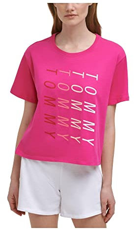 Tommy Hilfiger Sport Womens Plus Logo Pullover Top In Cotone, Fucsia, 2X