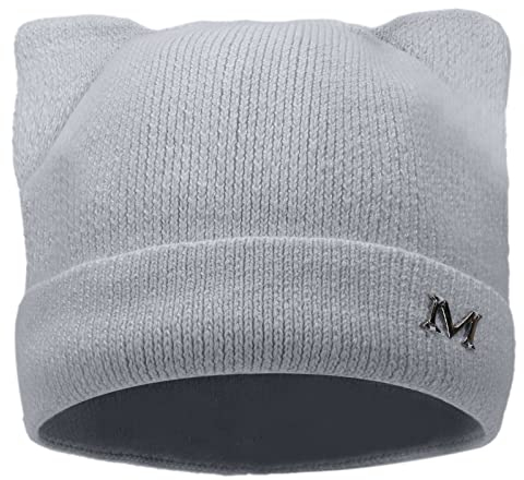 LUCKYBUNNY Mütze mit Katzenohren für Damen und Mädchen, Herbst und Winter, Strickmanschette, Hip-Hop-Beanie, Mütze, Häkel-Skimütze, GRAU, Einheitsgröße