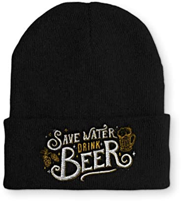tshirtladen Save Water drink Beer Beanie Wintermütze Beanie Mütze für Damen und Herren, Farbe: Black