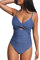 CUPSHE Damen Badeanzug V Ausschnitt Crossover Zierausschnitten Bauchweg Raffungen Einteilige Bademode Swimsuit Blau L
