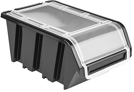 50 x Stapelbox Kunststoff Lagerboxen Stapelbar Stapelkiste Sortierbox Box mit Deckel 100x155x70 schwarz