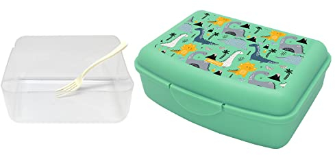 NERTHUS FIH 1227 Fiambrera Infantil Dinosaurios, Caja de Almuerzo Ligera y Fácil de Limpiar con Divisor y Tenedor