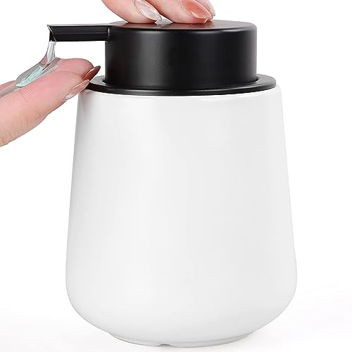 Seifenspender Keramik Weiß Umlaca Spülmittelspender, Nachfüllbarer Handseife Porzellan 350ml, Geeignet für Küche, Bad (Flüssigseifenspender)