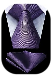 HISDERN Krawatte Lila Herren Krawatten mit Einstecktuch Punkte Krawatte Hochzeit und Taschentuch Set