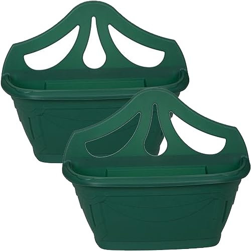 AHS 42cm Venetian Garden Planter - Wall Fence Planter - 7L Plastic Wall Hanging Pot - Lightweight Basket For Flowers - Ideal For Indoor And Outdoor Decoration - Modern Flower Pot (Green, 2)