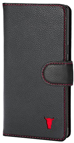TORRO Case Compatible with Google Pixel 8 – Premium Leather Wallet Case with Card Slots (Black with Red Detail)