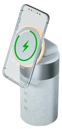 Force Play MagSafe Ladegerät 15 W + 5 W 2-in-1 + Bluetooth-Lautsprecher Silber