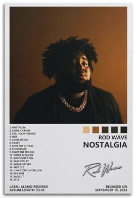 ceok Rod Wave Poster Nostalgie Album Cover Poster Wandkunst Dekor Druck Bild Gemälde für Wohnzimmer Schlafzimmer Dekoration 30 x 45 cm ungerahmt