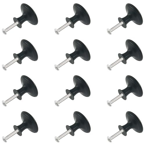 DDHOMIN 12 PCS Round Drawer Knobs Pulls,Cupboard Door Knobs (Black)