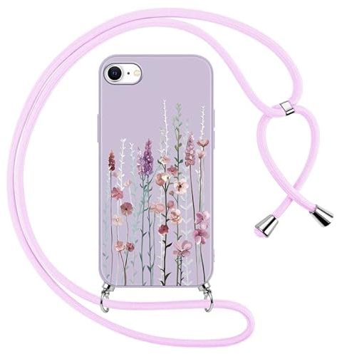 Foonary Handyband Hülle mit Band für iPhone XS Max 6,5 Handyhülle, Blumen Lavendel Design Kette Necklace Case mit Kordel zum Umhängen Silikon Bumper Schutzhülle Cover Schnur für iPhone XS Max