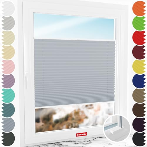 Schuette® Plissee nach Maß mit Bohren ● Premium Kollektion: Silver Sonata (Grau) ● 70-79 x 80-99cm (Breite x Höhe) ● Suprafix Faltrollo Befestigung ● Bequeme Rollo