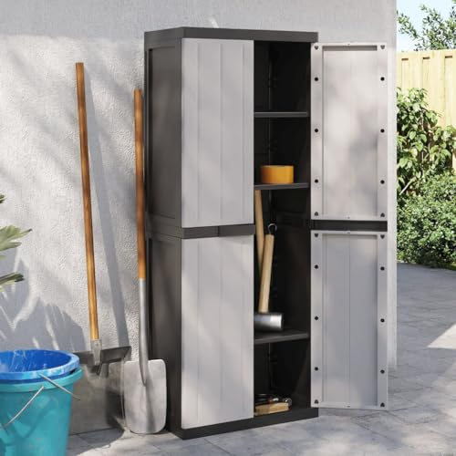Gecheer Kunststoffschrank Gartenschrank Haushaltsschrank Spindschrank Schrank Spind Terrassenschrank Balkonschrank Grau und Schwarz 65x37x165 cm PP