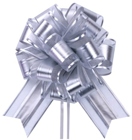 Große Geschenk Schleife,6 Stück Große Geschenkschleife mit Geschenkband,Ziehschleife ø 18cm,Riesen Schleife Geschenk,Große Pull Bow für Auto Dekor Hochzeit Geburtstag Weihnachten,Dekoschleifen,Silber