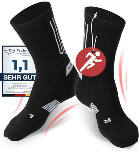 CORE GORIMO - Laufsocken Kompression - Anti-Blasen Schutz - Kompressionssocken Damen & Herren zum laufen, running und beim Sport (43-46, Schwarz)