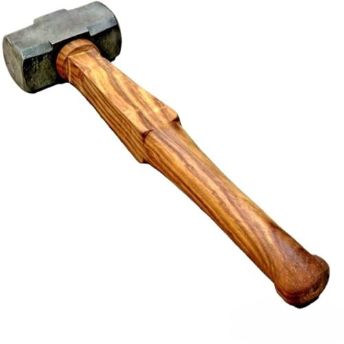 ANTIQUE AURA Black 3LB Iron Flat Hammer Blacksmith Wooden Handle Collectible Useful hammer.