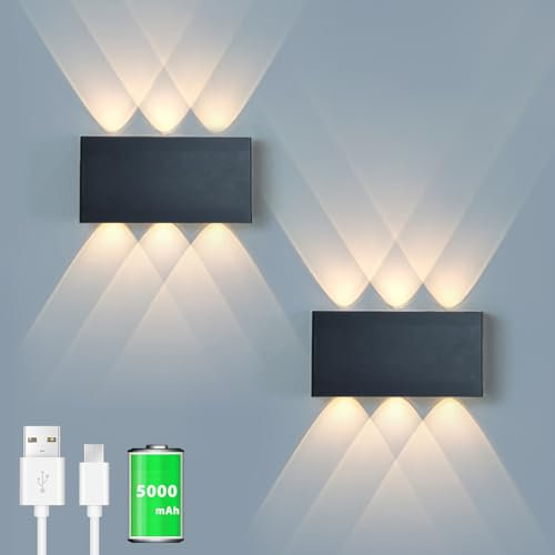 Akku Wandlampe, mit Touch Control Schalter LED Magnetisch Akku Wandleuchte 5200mAh Kabellose Wandlampe 3 Modi Helligkeitsstufen, ideal für Loft Flur Schlafzimmer (2pcs Schwarz)