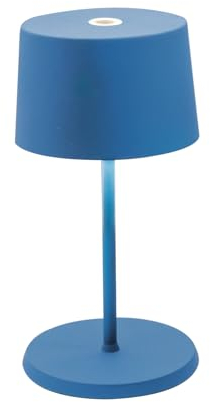 Zafferano, Olivia Mini Lampe, Tragbare und Wiederaufladbare Tischlampe mit Touch Control, Geeignet für Wohnzimmer und Außenbereich, Dimmer, 2200-3000 K, Höhe 22 cm, Farbe Capriblau