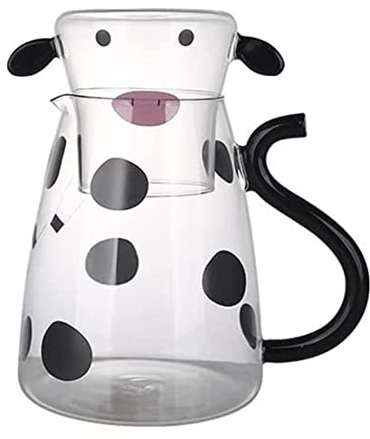 Jarra de leche – Jarra con soporte de agua de 550/1800 ml, junto a la jarra de vidrio de vaca, botella de agua resistente al calor y al frío con taza, recipiente de almacenamiento de bebidas de agua