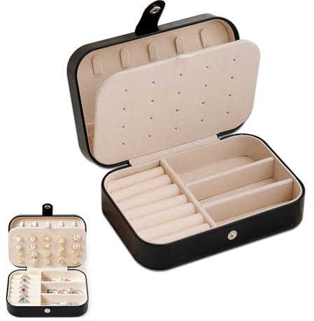 WUERKIYA Organizador de Joyas, Caja para Anillos, Bandeja para Joyas con Tapa y Cerradura para Anillos, Cajas de Almacenamiento de Joyas Negras para múltiples Anillos para Mujeres y niñas