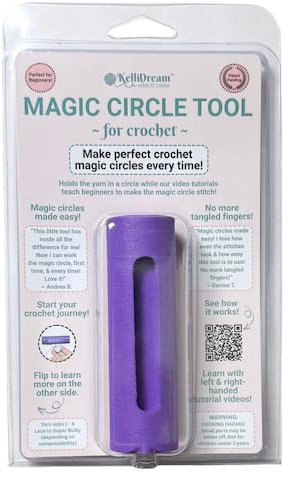 KelliDream Original Magic Circle Häkelwerkzeug mit Rechts- und Linkshänder, farbig gedruckte Anleitung und Videos und Segeltuch-Garntaschenhalter, lernen Sie, wie man einen magischen Kreisstich mit