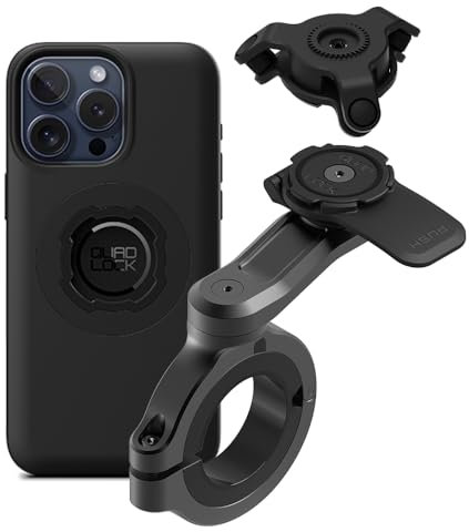 Quad Lock Motorcycle Handlebar Phone Mount PRO - Large Kit with Vibration Dampener and iPhone 15 PRO Max MAG Case